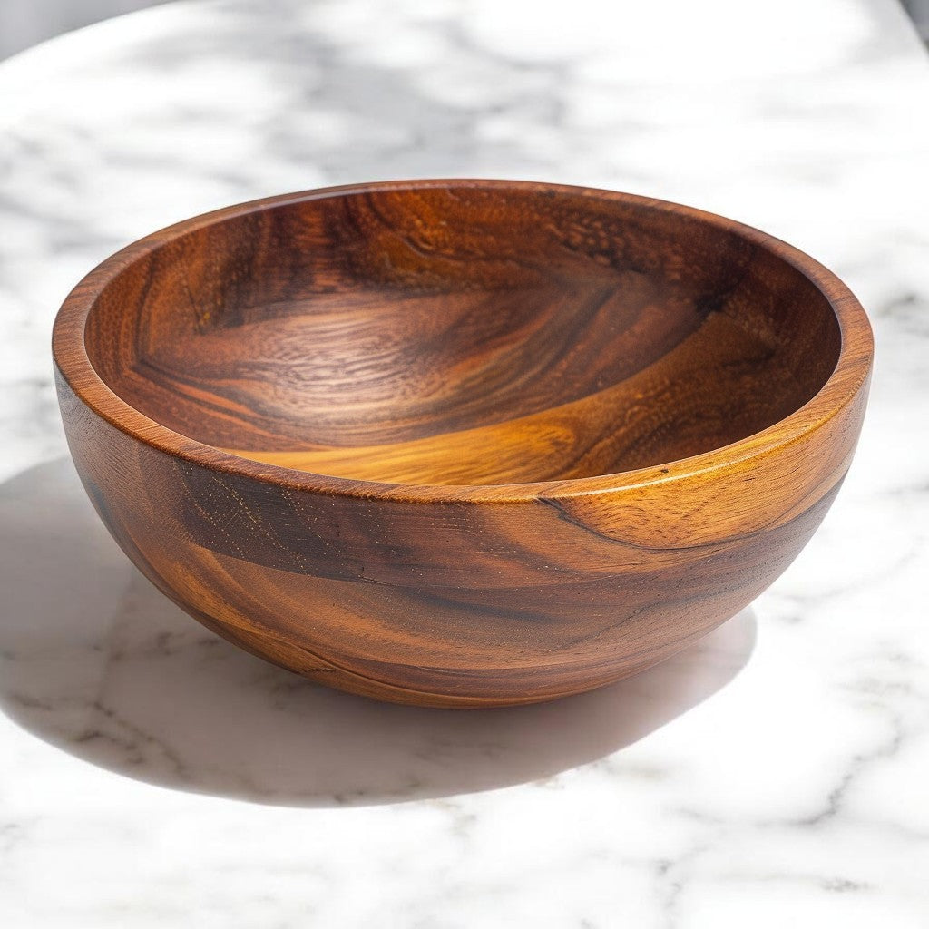 SPACA Handcrafted Acacia Wood Salad Bowl - 10-Inch Round Solid Wooden Serving Bowl for Fruits and Salads