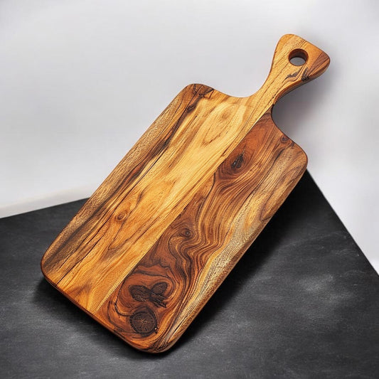 SPACA Solid Acacia Wood Cutting Board with Handle - Rectangle Paddle Chopping Board for Kitchen and Serving Platter
